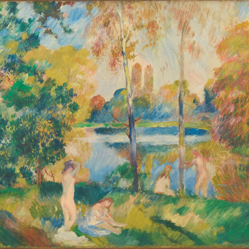 Pierre-Auguste Renoir Paesaggio fluviale con bagnanti 1885 ca. Olio su tela The Scharf Collection